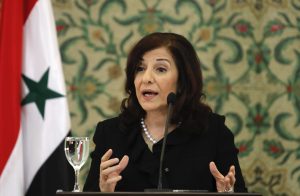 Bouthaina Shaaban, adviser of Syria's President Bashar al-Assad, speaks at a news conference in Damascus
